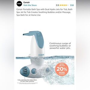 NWOT Portable Plug In Bath Spa with Dual Hydro Jets for Bubble Bath at Home Spa